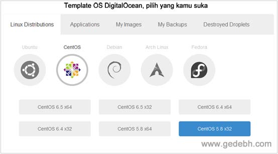 Memilih template OS Server Digitalocean